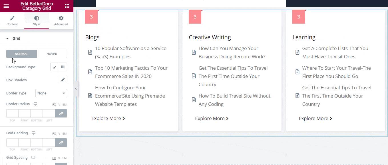 How to Configure & Style BetterDocs Category Grid In Elementor? 7 BetterDocs Category Grid