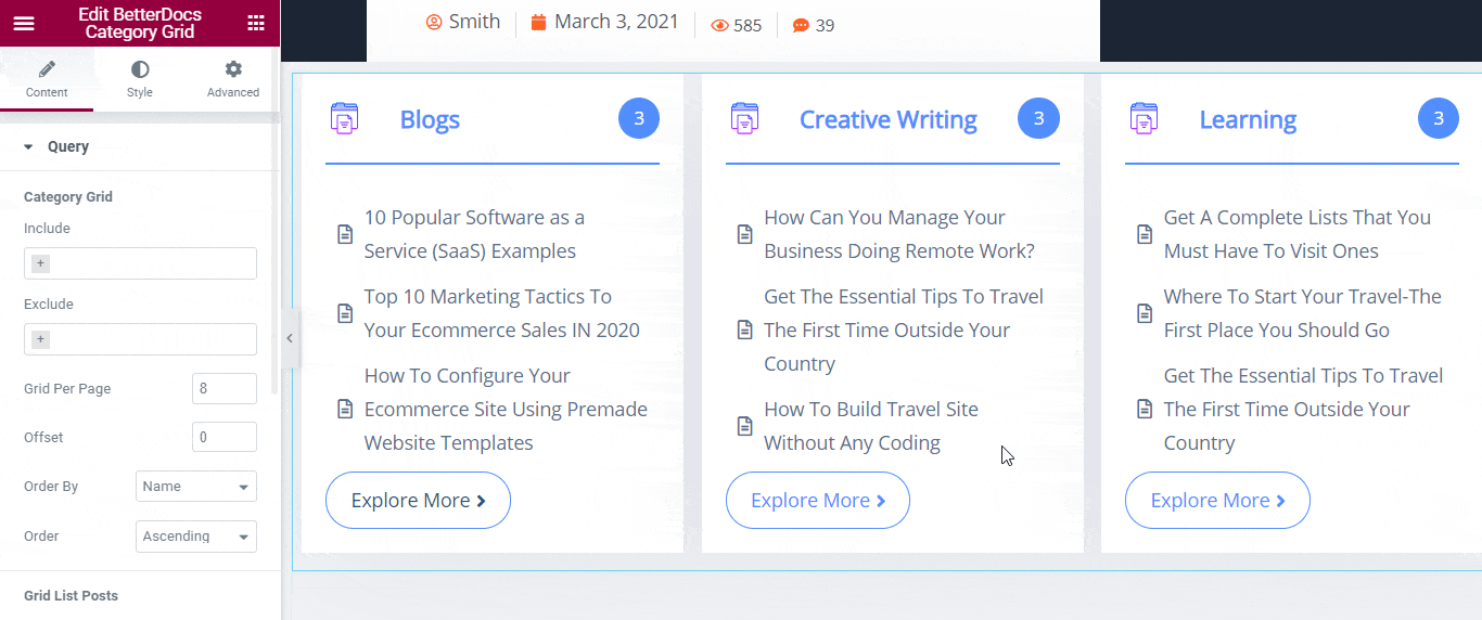 How to Configure & Style BetterDocs Category Grid In Elementor? 2 BetterDocs Category Grid
