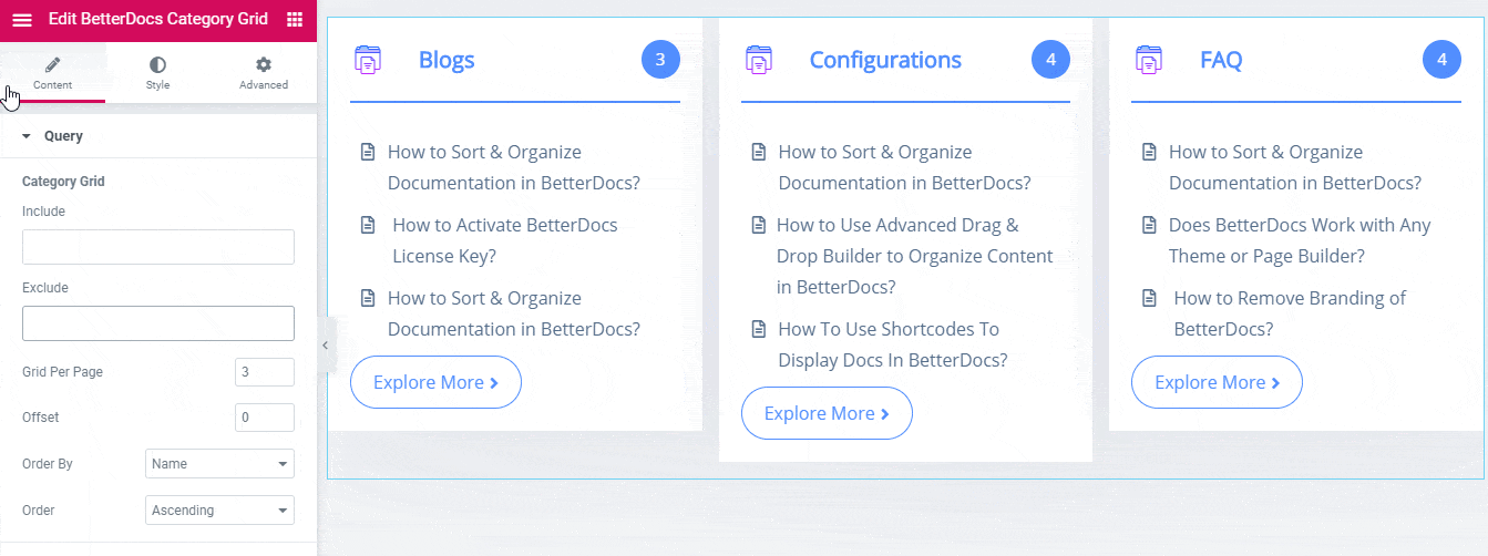 How to Configure & Style BetterDocs Category Grid In Elementor? 3 BetterDocs Category Grid
