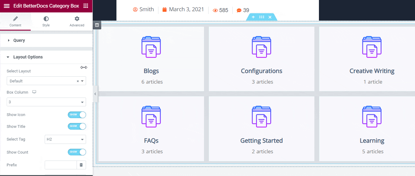 How To Configure & Style BetterDocs Category Box In Elementor? 4 BetterDocs Category Box