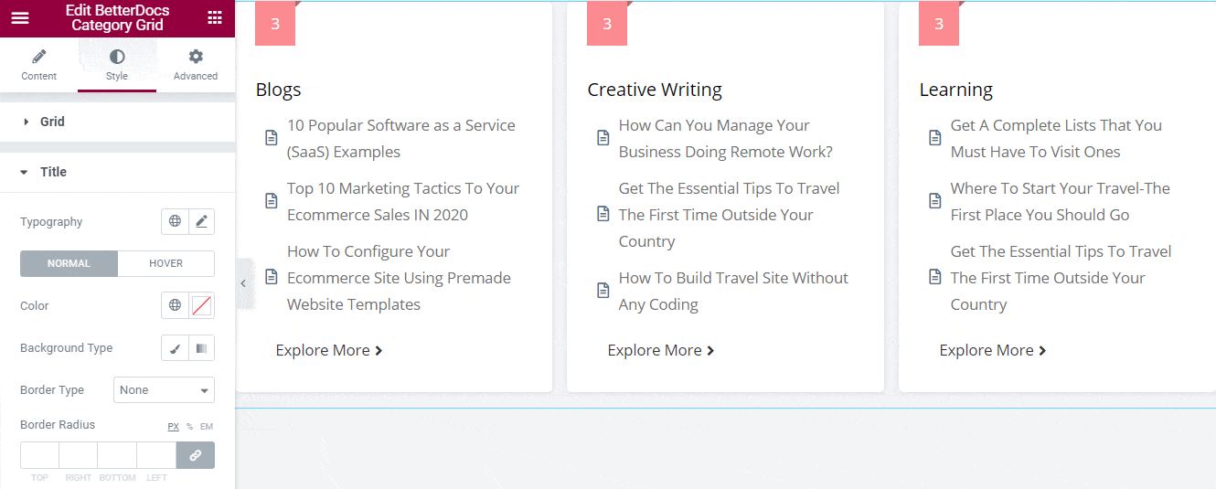 How to Configure & Style BetterDocs Category Grid In Elementor? 8 BetterDocs Category Grid