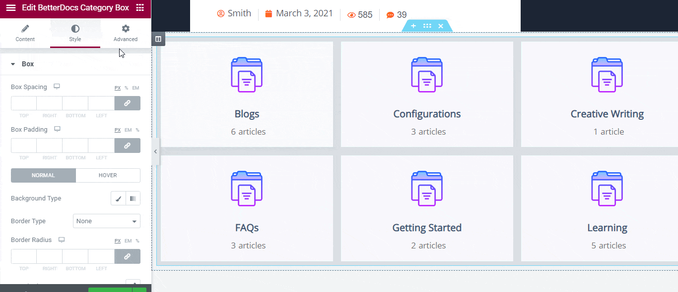How To Configure & Style BetterDocs Category Box In Elementor? 5 BetterDocs Category Box