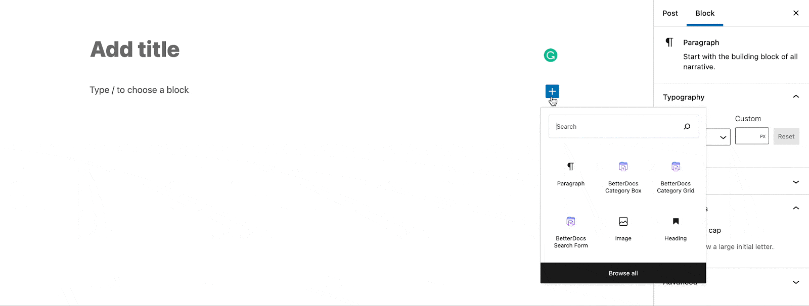 How To Configure BetterDocs Search Box In Gutenberg? 2 BetterDocs Search Box In Gutenberg