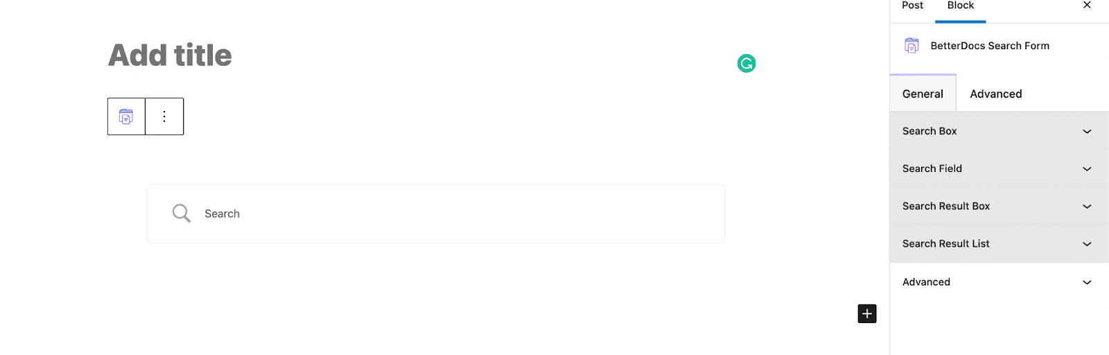 How To Configure BetterDocs Search Box In Gutenberg? 3 BetterDocs Search Box In Gutenberg